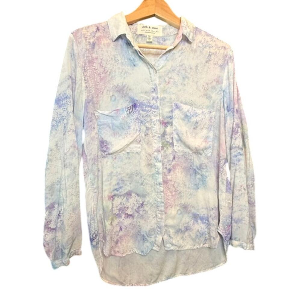 CLOTH AND STONE Anthropologie Bess Tie Dye Button Down Long Sleeve Shirt Size M